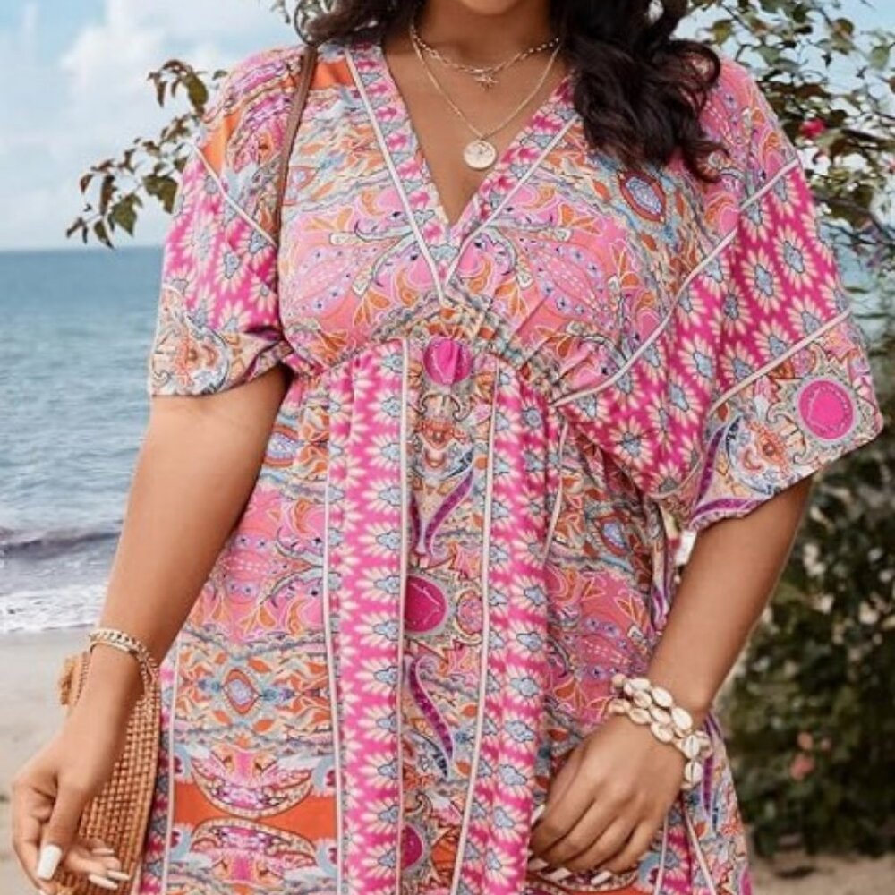 Boho Beach Vibes Pink Paisley Dress Plus size